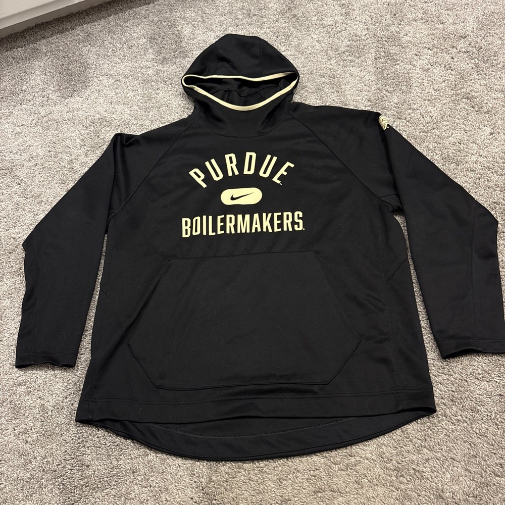 Nike DRI-FIT Purdue University Center Check Swoosh Hood Hoodie Black XXL 2XL